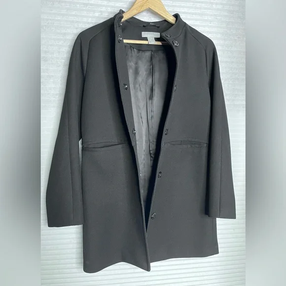 H&M short wool-blend coat women size 4 black long sleeve lined - Picture 13 of 14